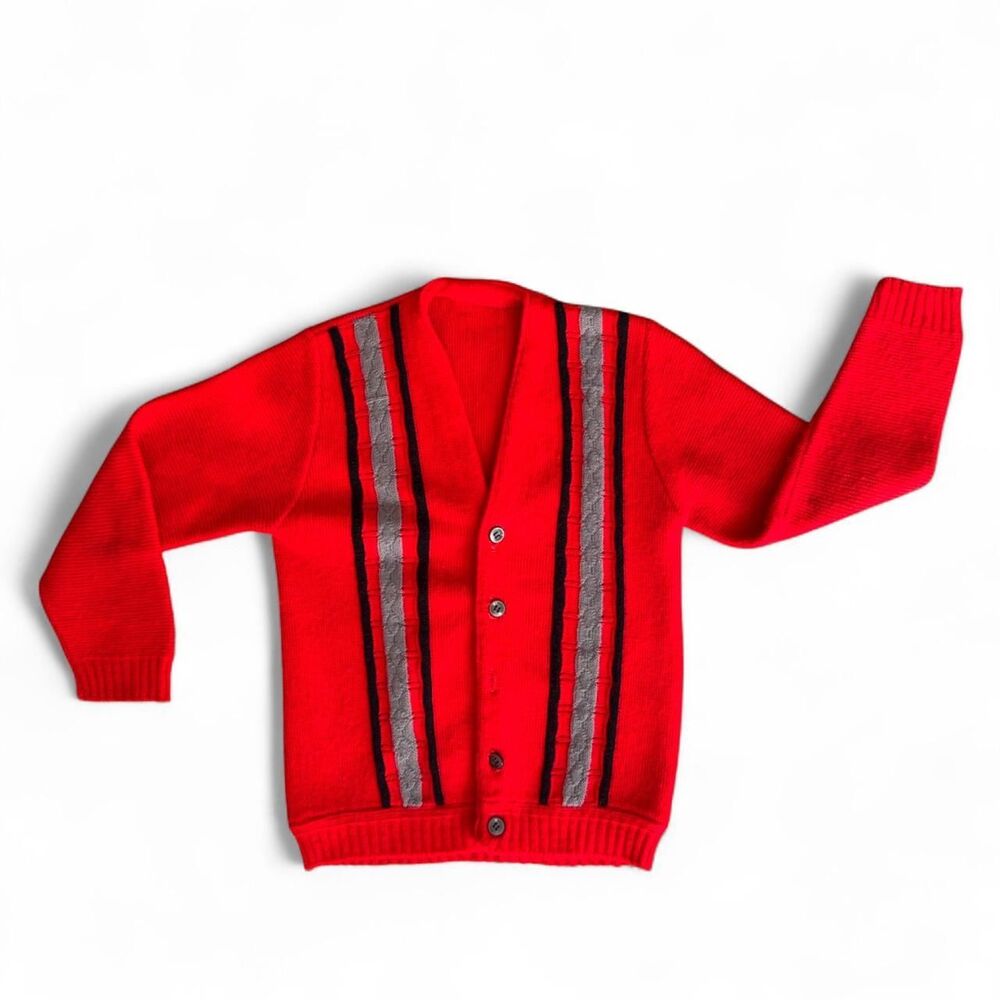 Vintage 70s kids red Cardigan sweater size 6-8 years old